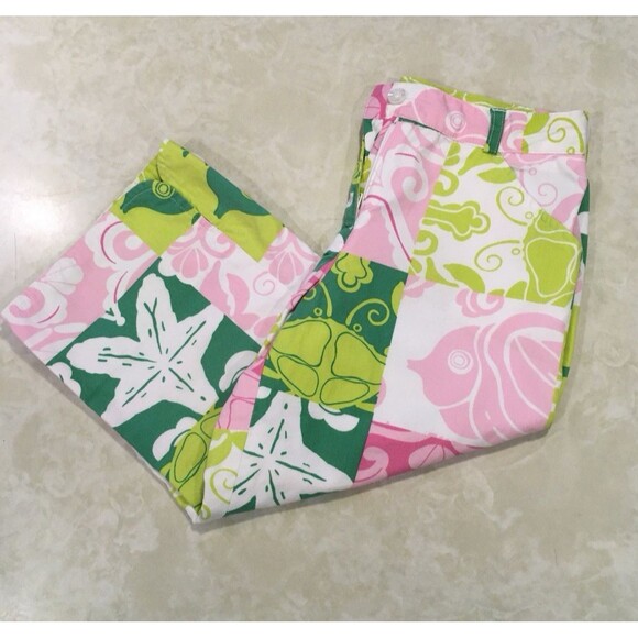 Lilly Pulitzer Stretch Capri Crop Pants Sea Life Sz 6X White Label Lillycore - Picture 3 of 9